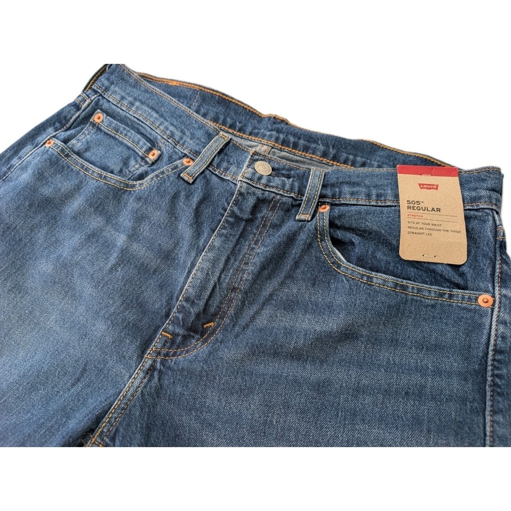 Levi's 505 Jeans Men's Size 32x34 Blue Denim Straight Leg Stretch NEW Med Wash